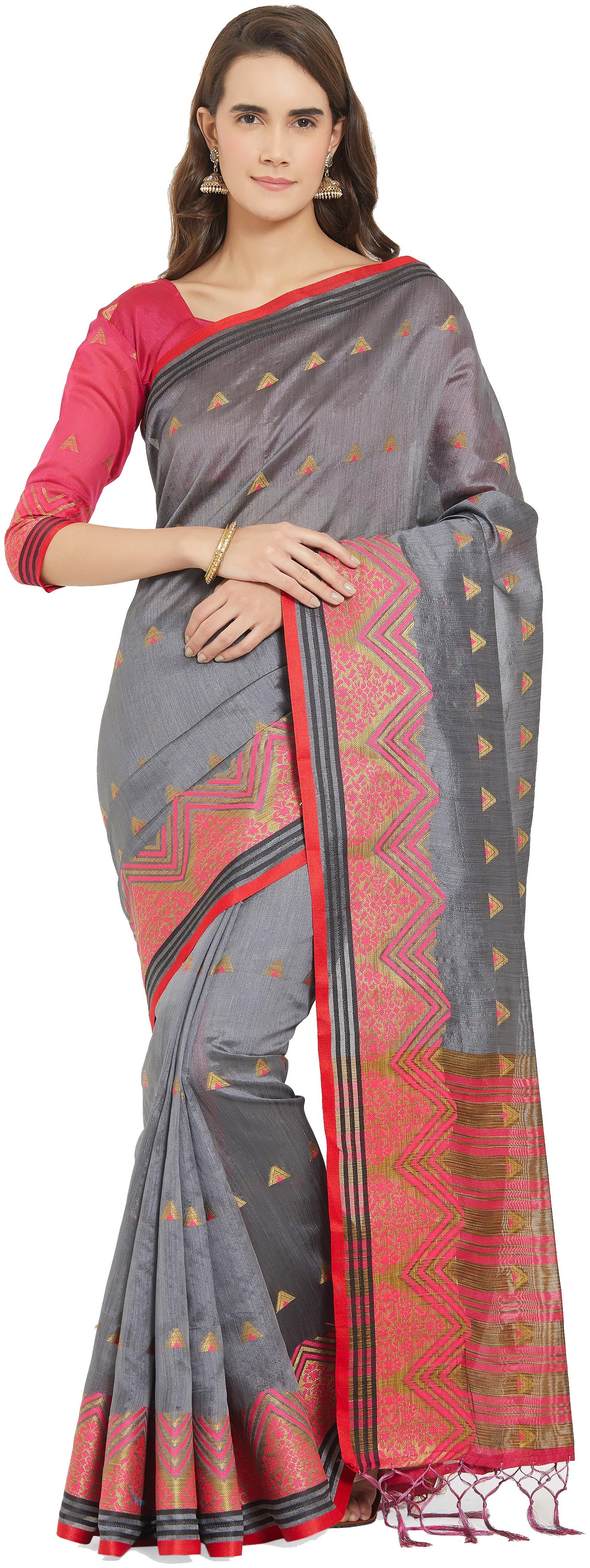 

Viva N Diva Grey Pink Color Art Silk Saree With Unstitched Blouse Piece