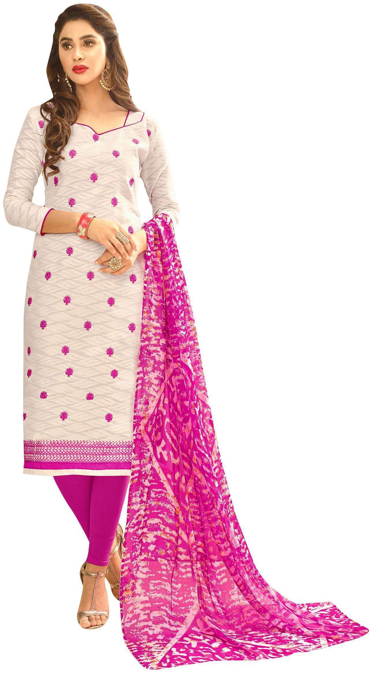 

Viva N Diva Off White Color Cotton Jacquard Embroidered Dress Material
