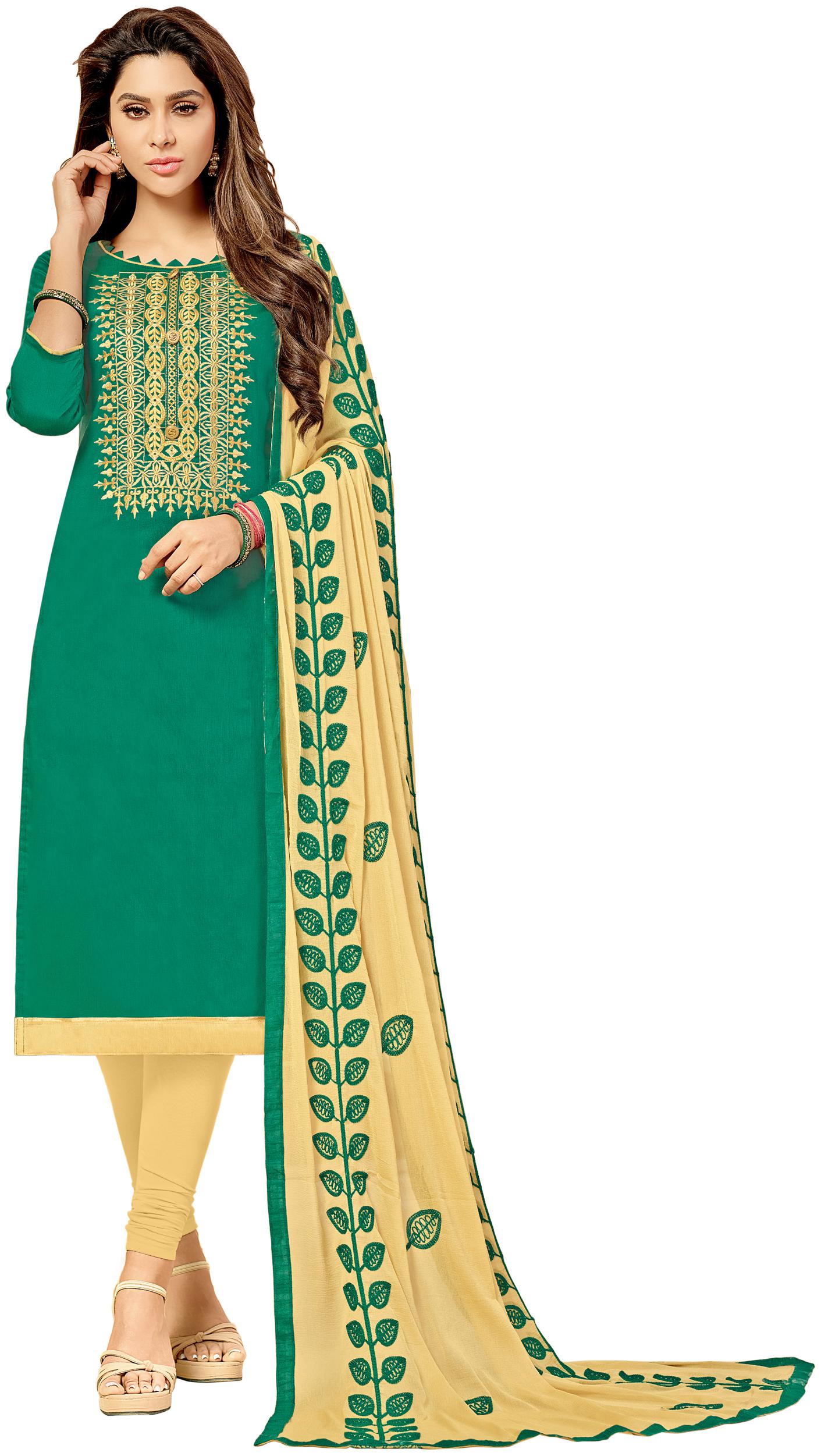 

Viva N Diva Dark Green Color Dress Material