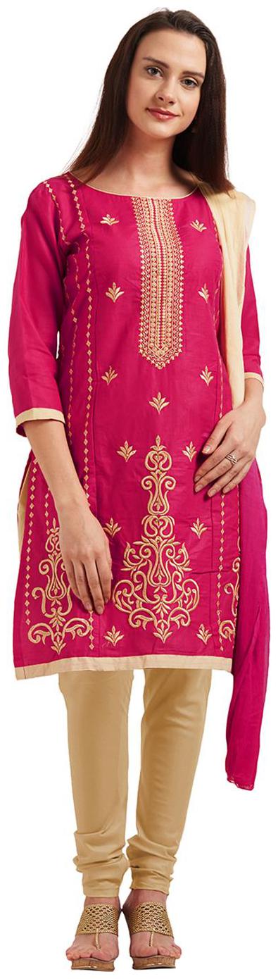 

Viva N Diva Dark Pink Color Cotton Emboidery Dress Material With Dupatta