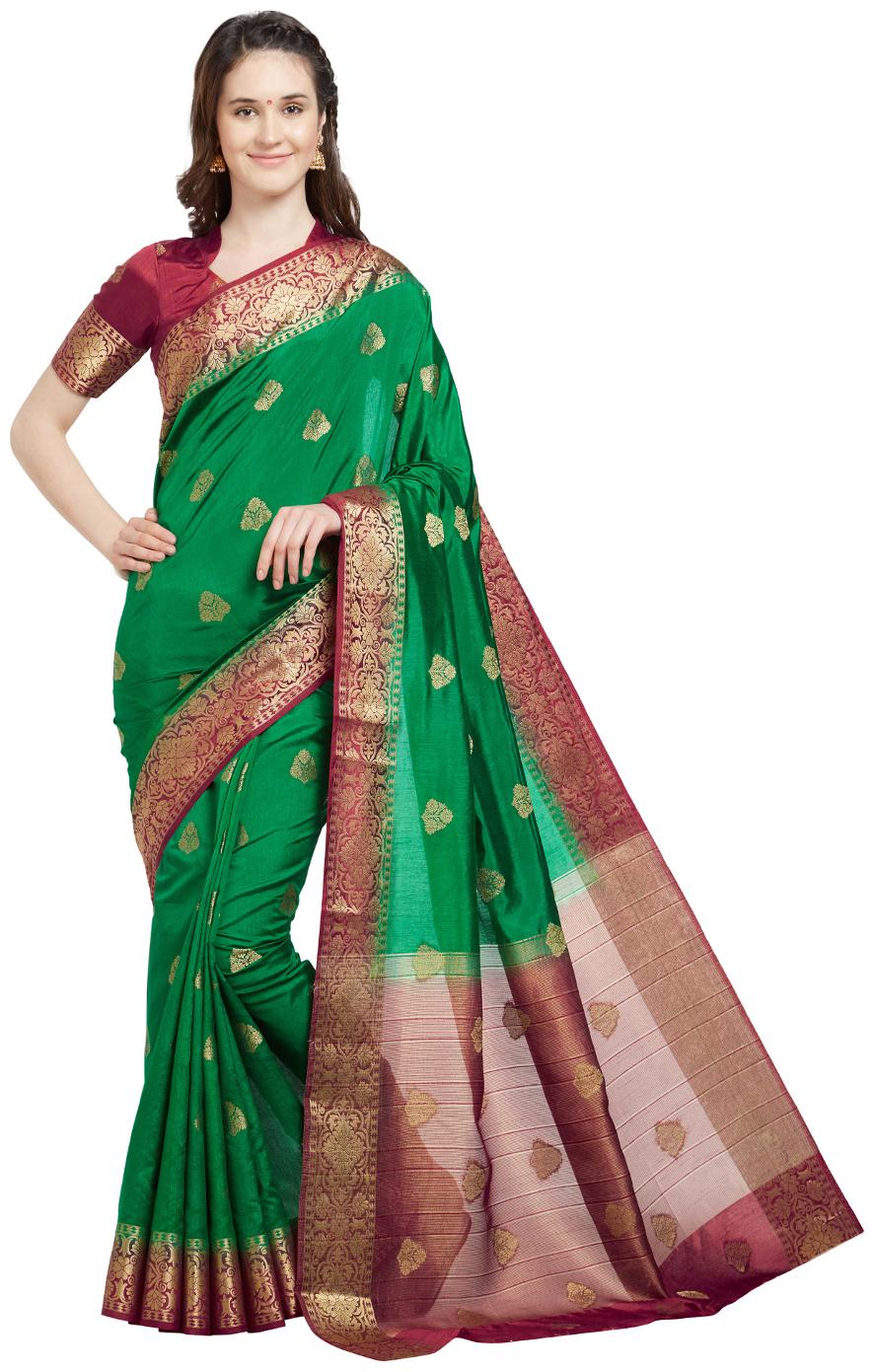 

Viva N Diva Dark Green Rust Color Banarasi Art Silk Saree With Blouse Piece