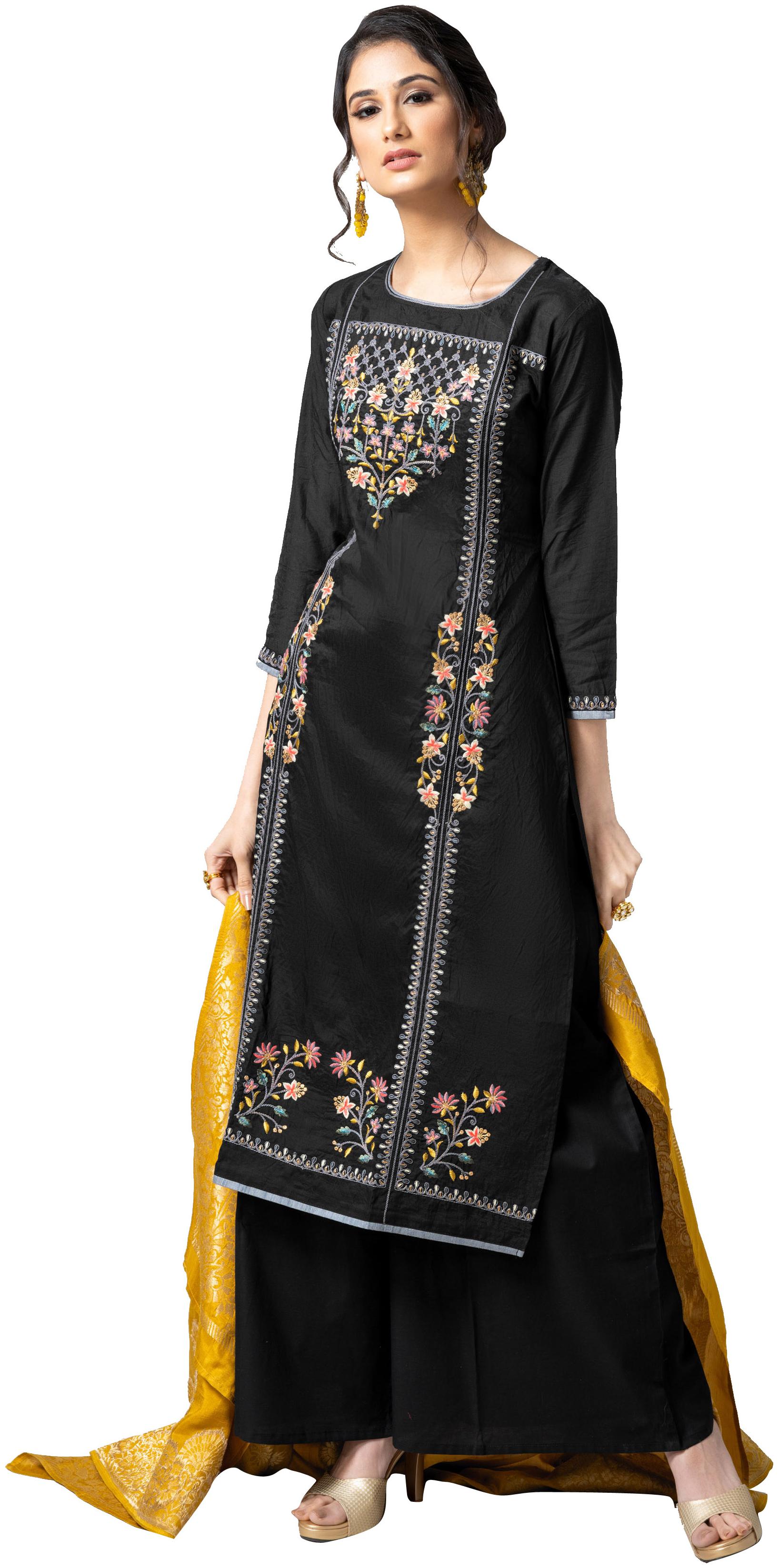 

Viva N Diva Black Pure Chanderi Semi Stitched Salwar Suit