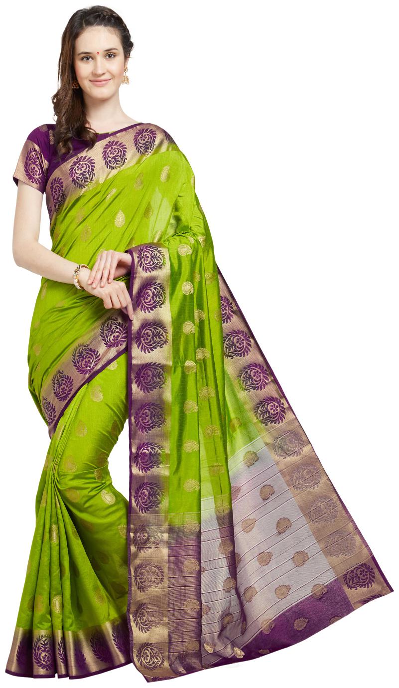 

Viva N Diva Green Magenta Color Banarasi Art Silk Saree With Blouse Piece