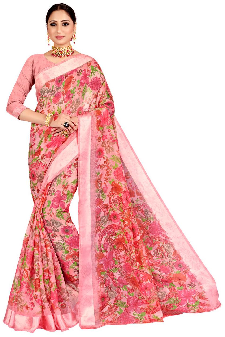 

Viva N Diva Women Cotton Blend Daily Wear Saree With Blouse Piece (Pink)