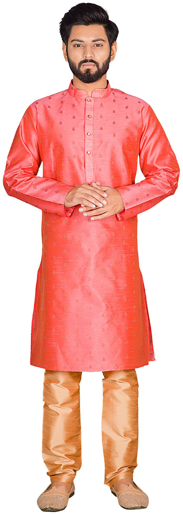 

Viva N Diva Men Silk Printed Kurta Pyajamaa Peach