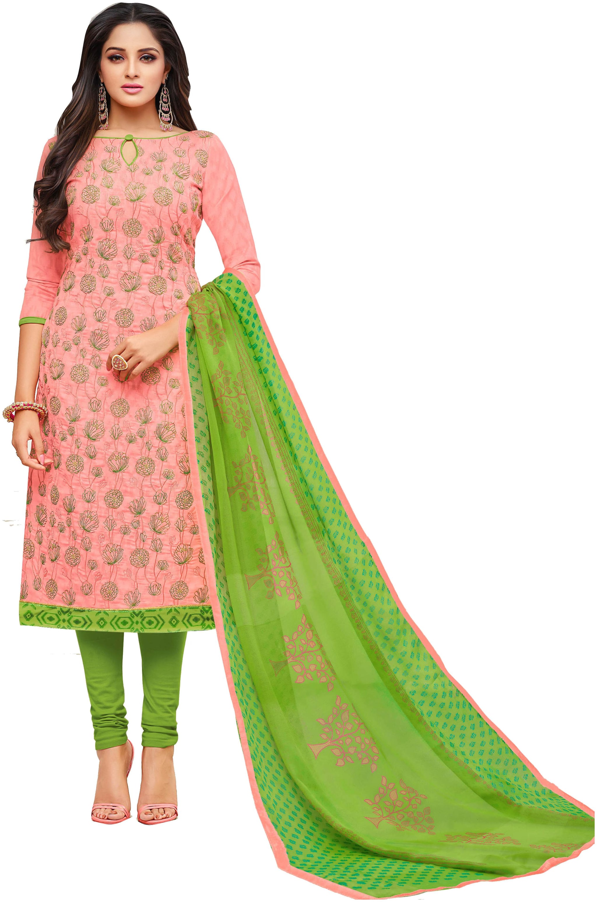 

Viva N Diva Light Pink Color Jacquard Dress Material