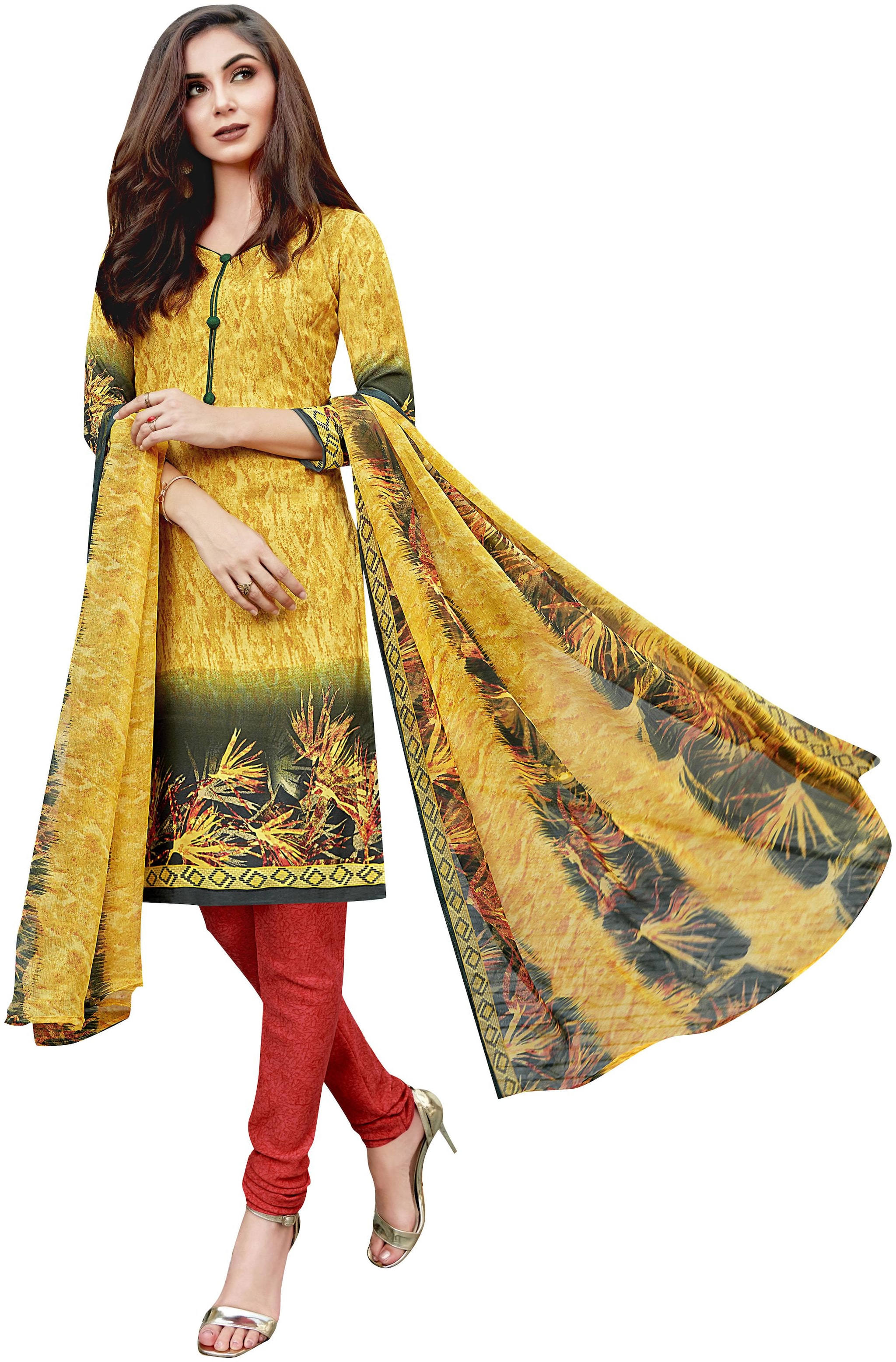 

Viva N Diva Yellow Color Leon Crepe Printed Dress Material