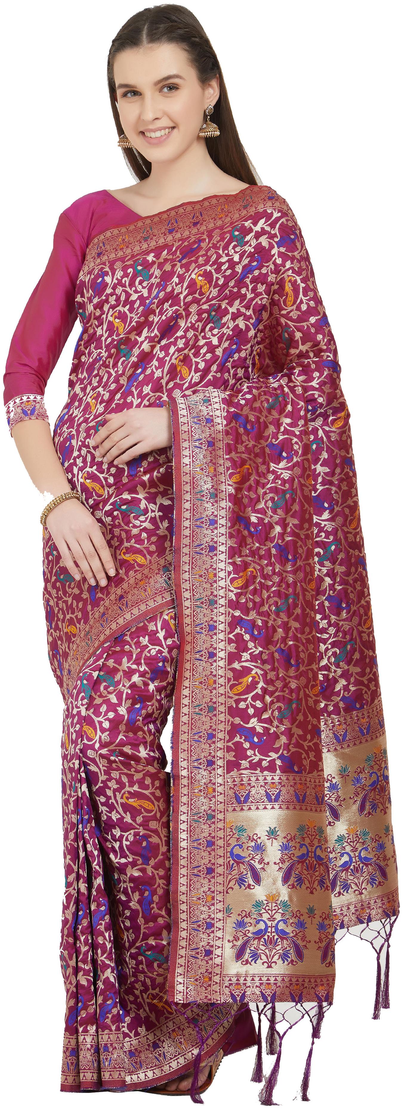 

Viva N Diva Magenta Color Banarasi Kanjivaram Silk Saree