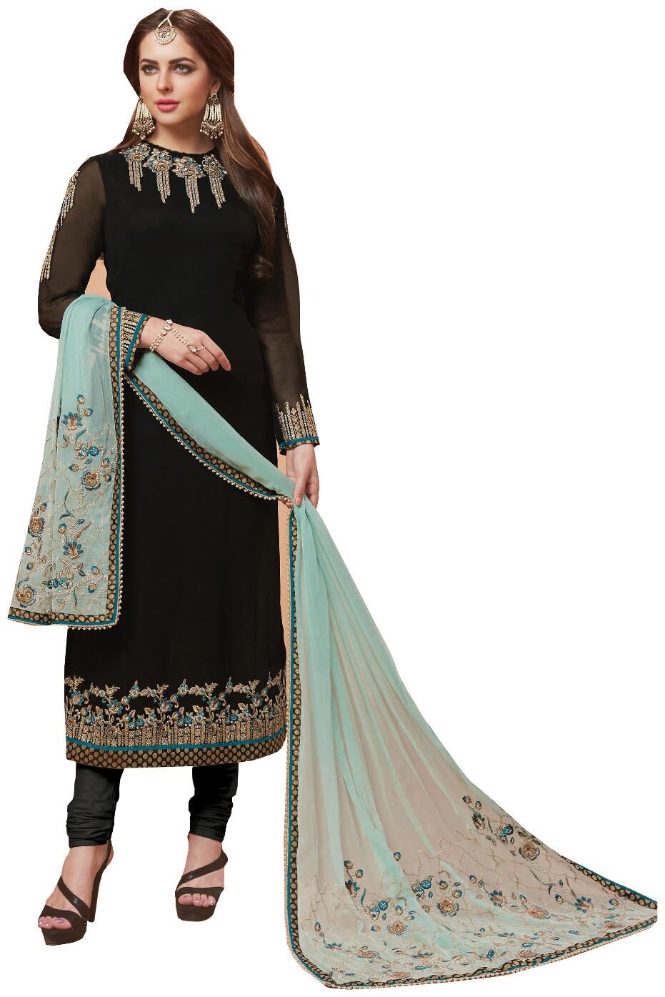 

Viva N Diva Black Color Georgette Semi Stitched Salwar Suit