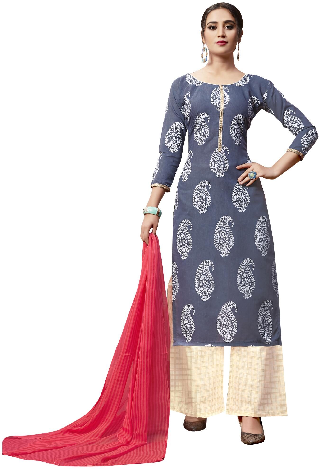 

Viva N Diva Grey Color Khadi Print Dress Material