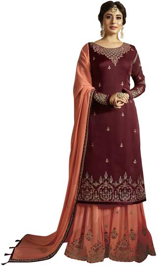 Buy Viva N Diva Maroon Color Sharara Style Semi Stitched Suit Online At Low Prices In India Paytmmall Com
