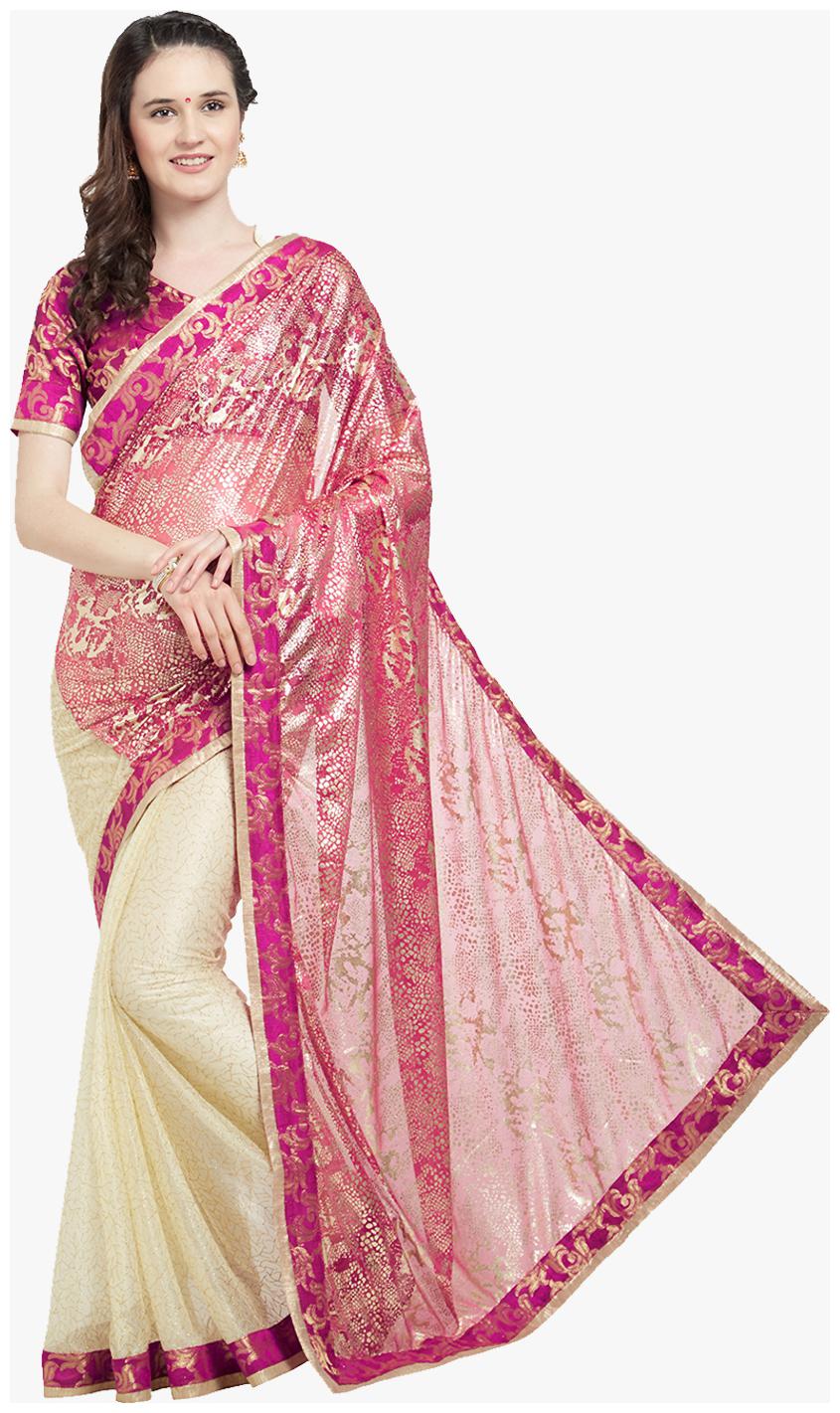 

Viva N Diva Pink Cream Color Lycra Saree With Blouse Piece