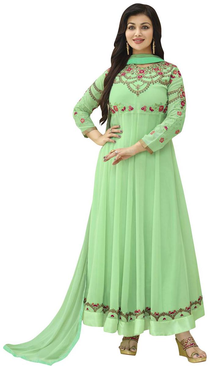 

Viva N Diva Sea Green Color Georgette Anarkali Semi Stitched Suit
