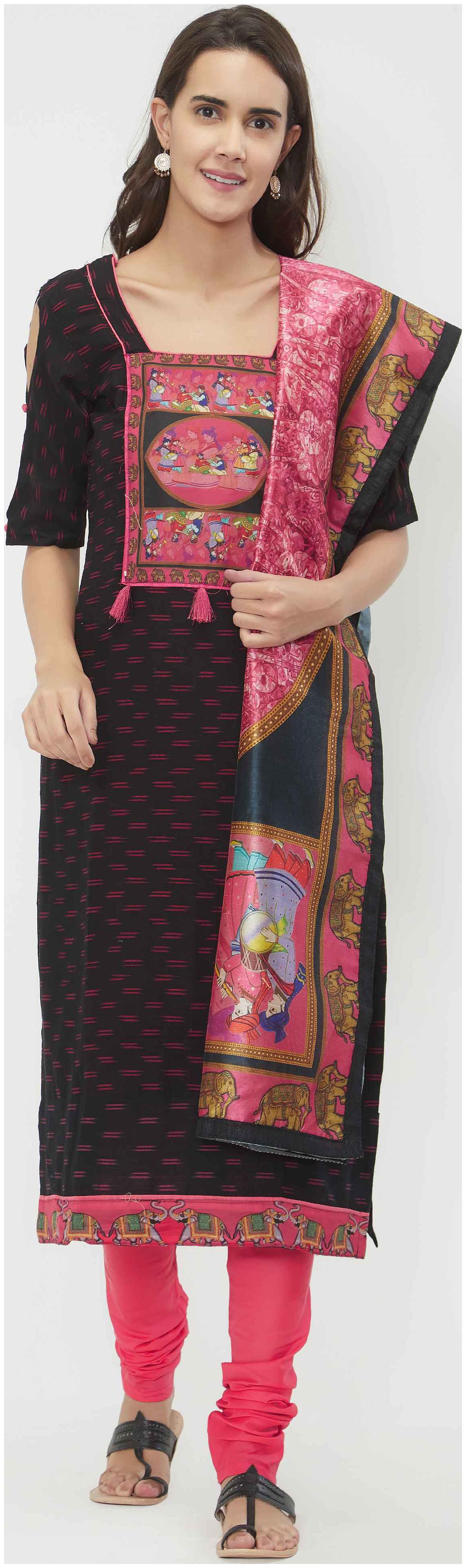

Viva N Diva Black Color Chicken Cotton Dress Material