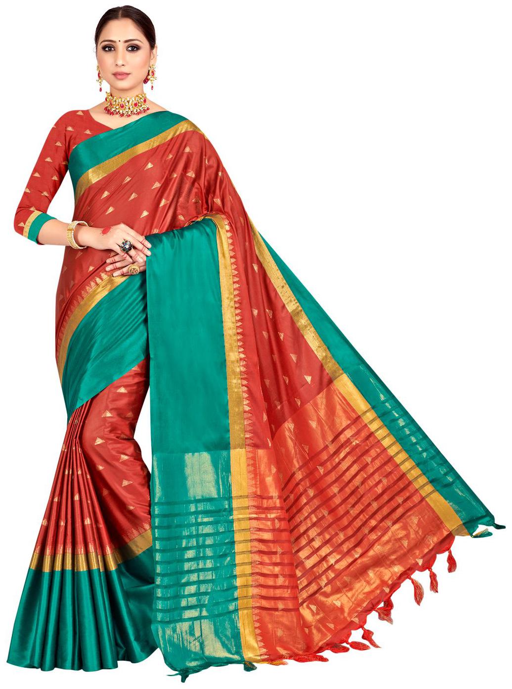

Viva N Diva Women Artificial Silk Party Wear Saree With Blouse Piece (Red)