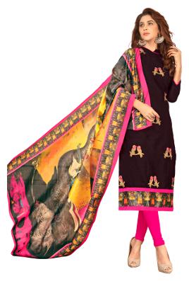 

Viva N Diva Black Color South Cotton Dress Material With Printed Dupatta