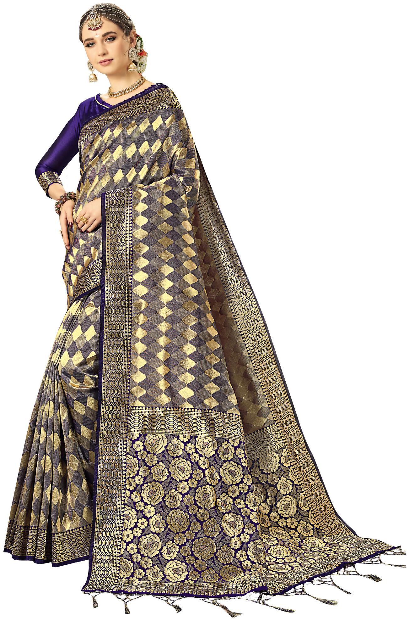 

Viva N Diva Navy Blue Color Kanjivaram Art Silk Saree With Blouse Piece