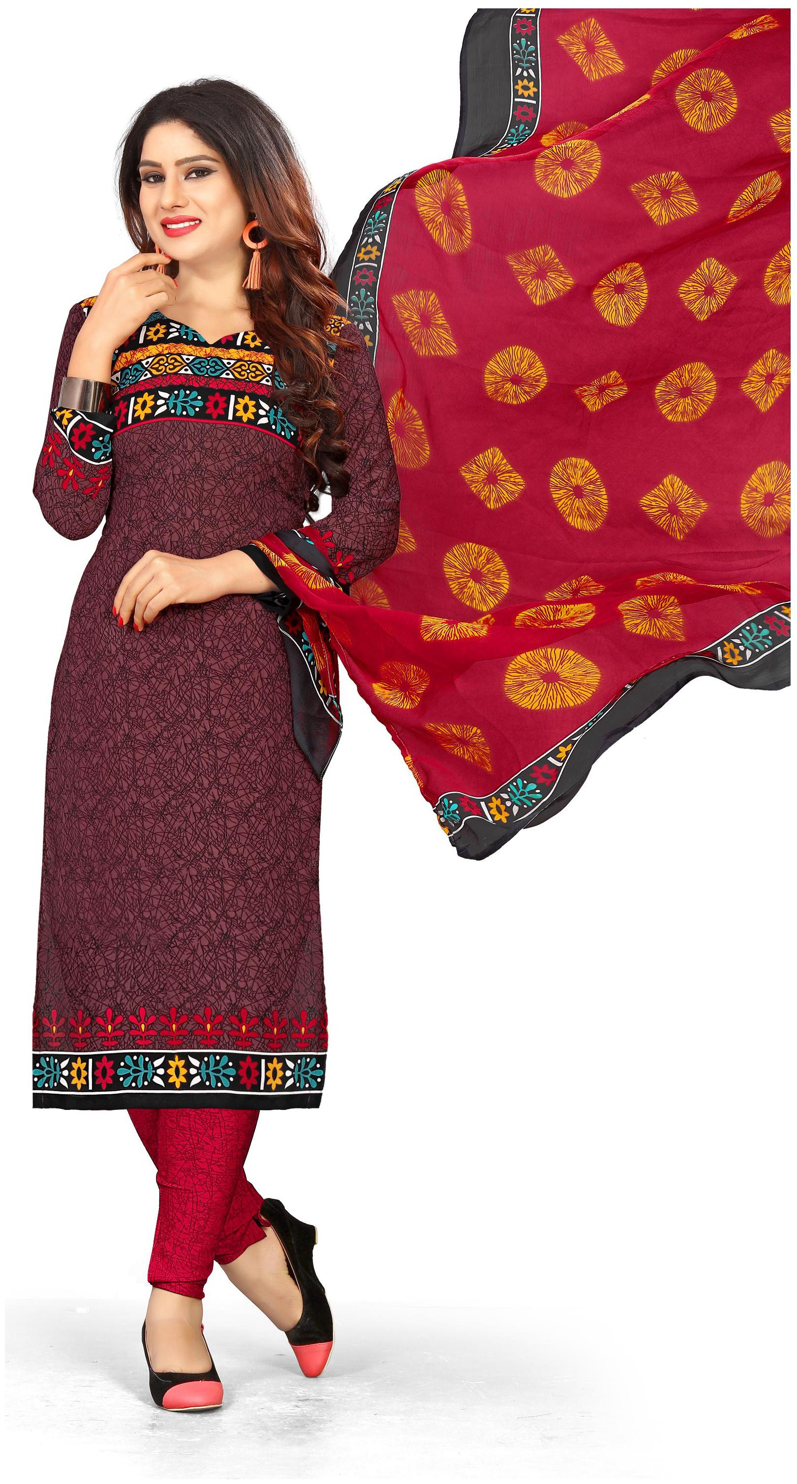 

Viva N Diva Wine Color Poly Cotton Printed Dress Material