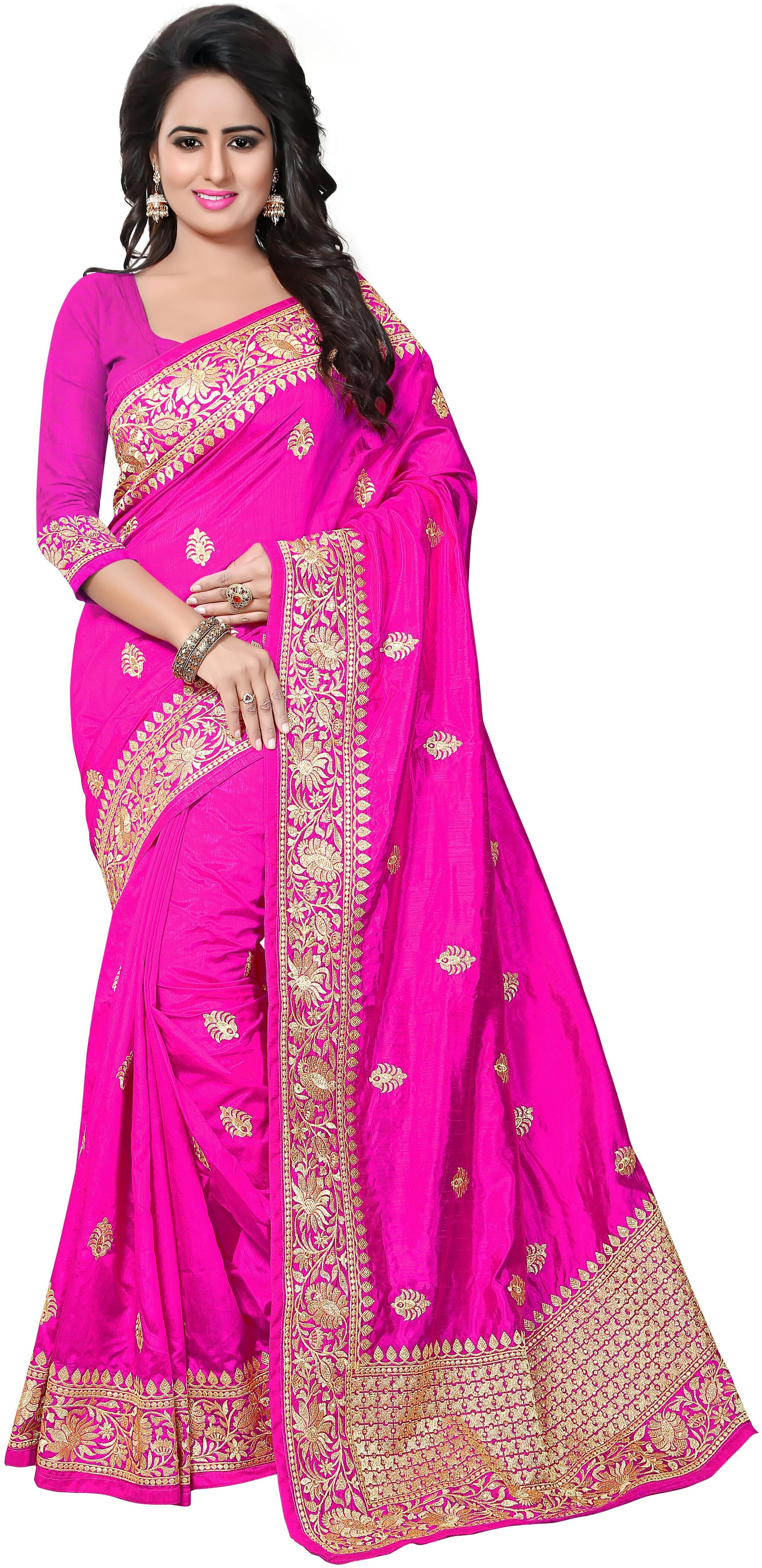 

Viva N Diva Pink Floral Universal Regular Saree With blouse