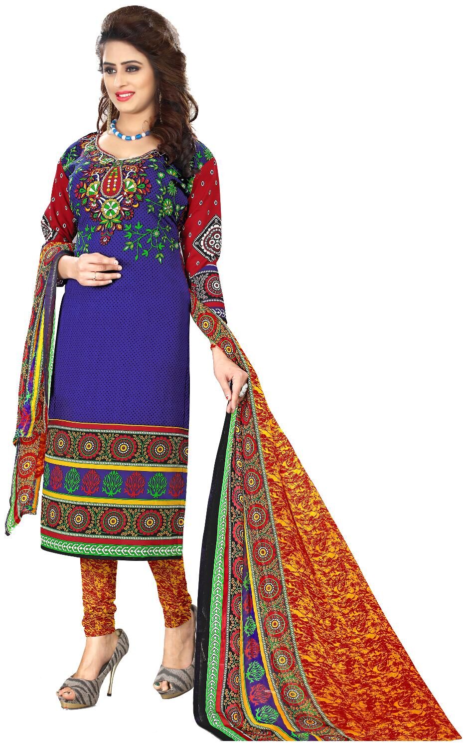 

Viva N Diva Blue Red Color Leon Fabric Dress Material