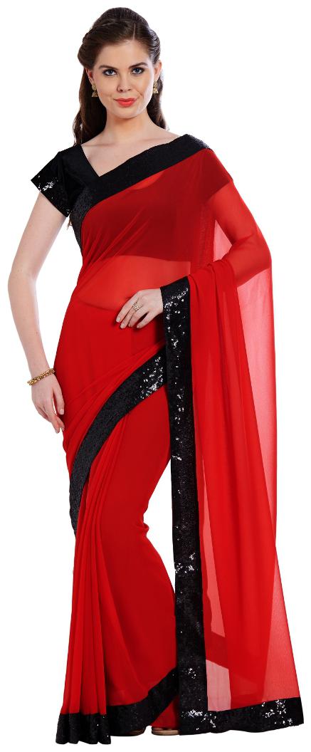 

Viva N Diva Red Embellished Universal Designer Saree Without blouse