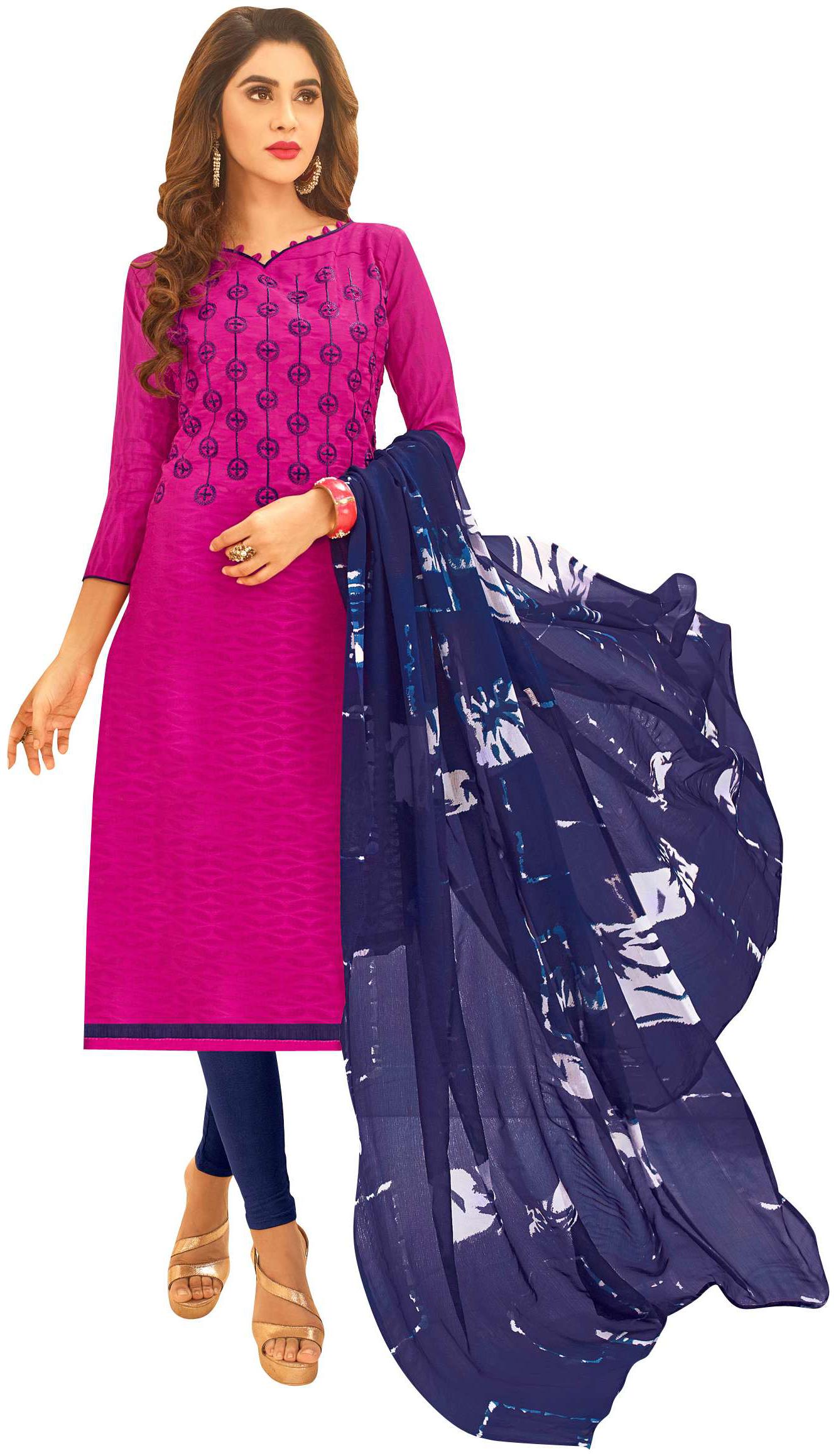 

Viva N Diva Dark Pink Color Cotton Jacquard Embroidered Dress Material
