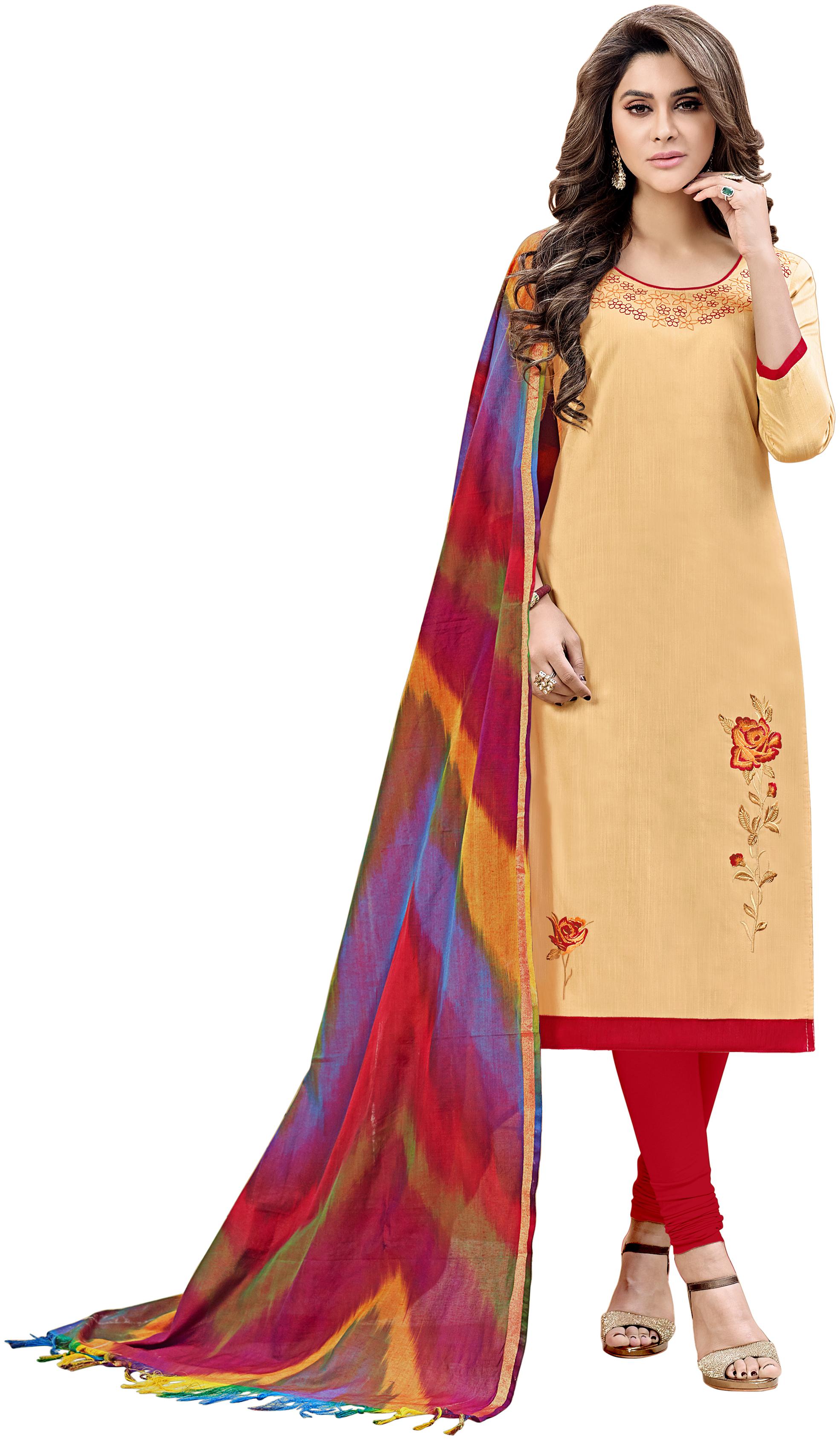 

Viva N Diva Beige South Silk Embroidered Dress Material