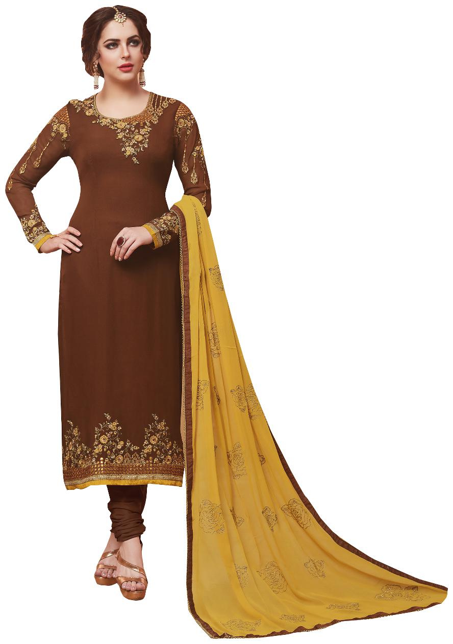 

Viva N Diva Brown Color Georgette Semi Stitched Salwar Suit