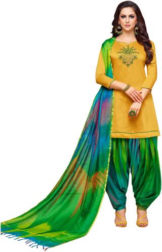 Buy Viva N Diva Mustard Color Silk Embroidered Patiala Dress Material Online At Low Prices In India Paytmmall Com
