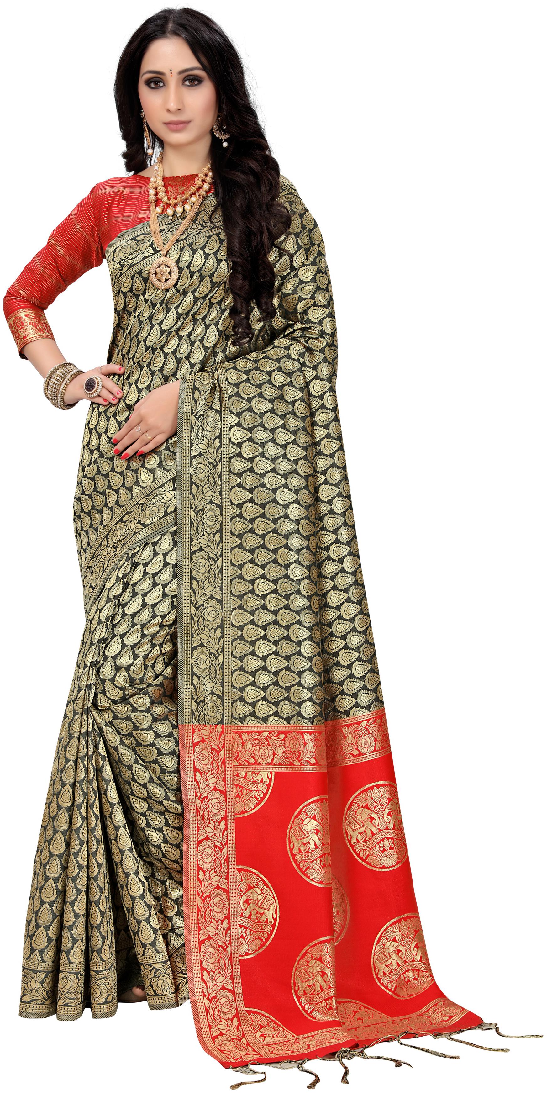 

Viva N Diva Black Golden Color Art Silk Heavy Zari Woven Saree