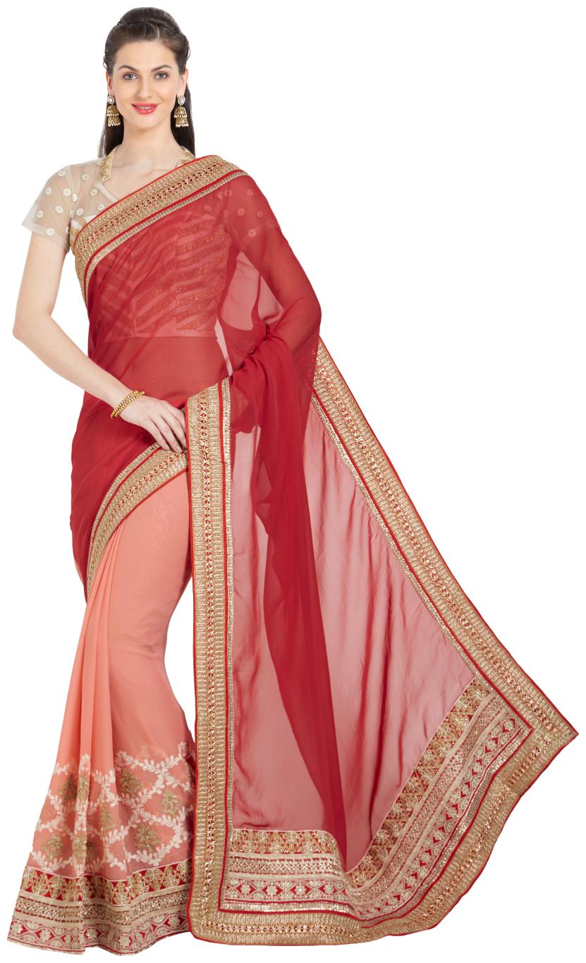 

Viva N Diva Rust Light Peach Color Chiffon Georgette Embroidery Saree