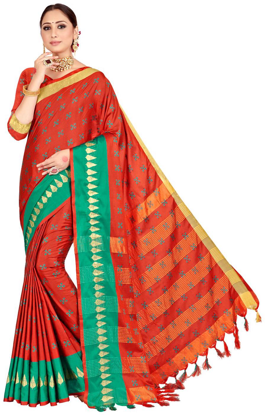 

Viva N Diva Women Artificial Silk Party Wear Saree With Blouse Piece (Red)