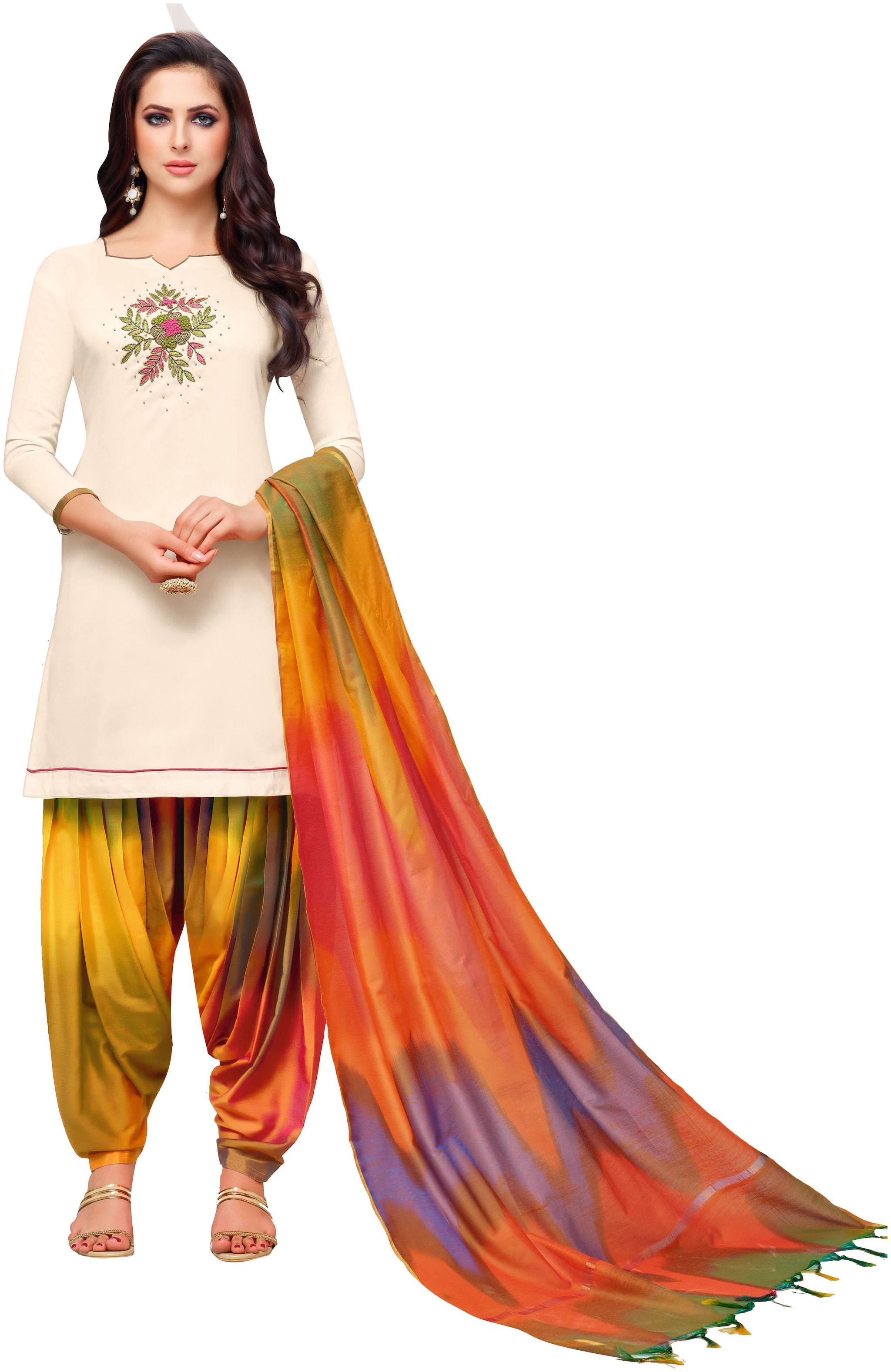 

Viva N Diva Off White Color Silk Embroidered Patiala Dress Material