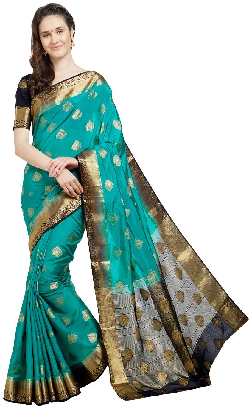 

Viva N Diva Teal Blue Color Banarasi Art Silk Saree With Blouse Piece
