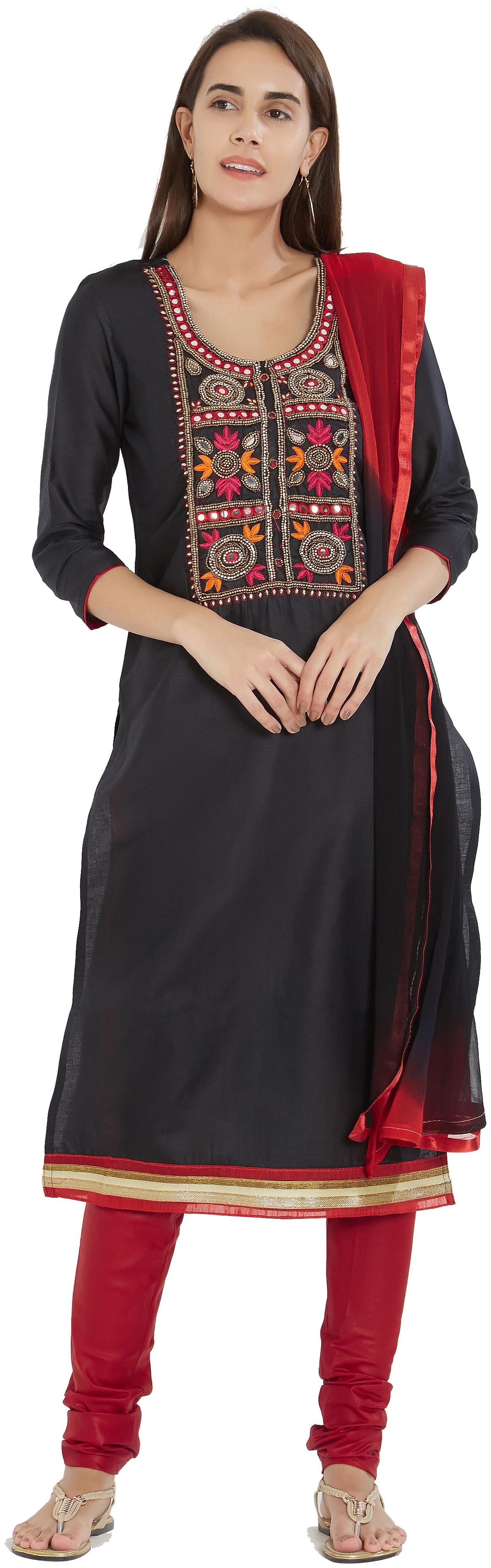 

Viva N Diva Black Color Cotton Dress Material With Dupatta