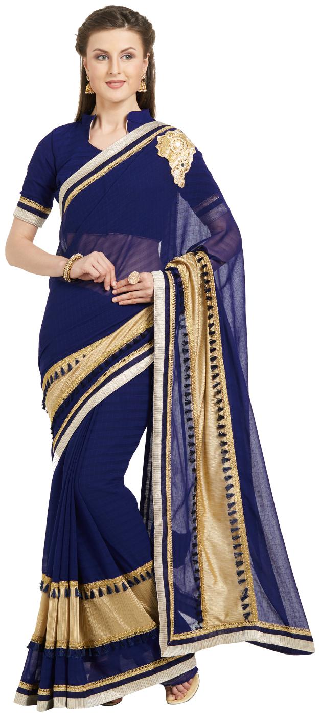 

Viva N Diva Blue Color Marble Chiffon Embroidered Saree