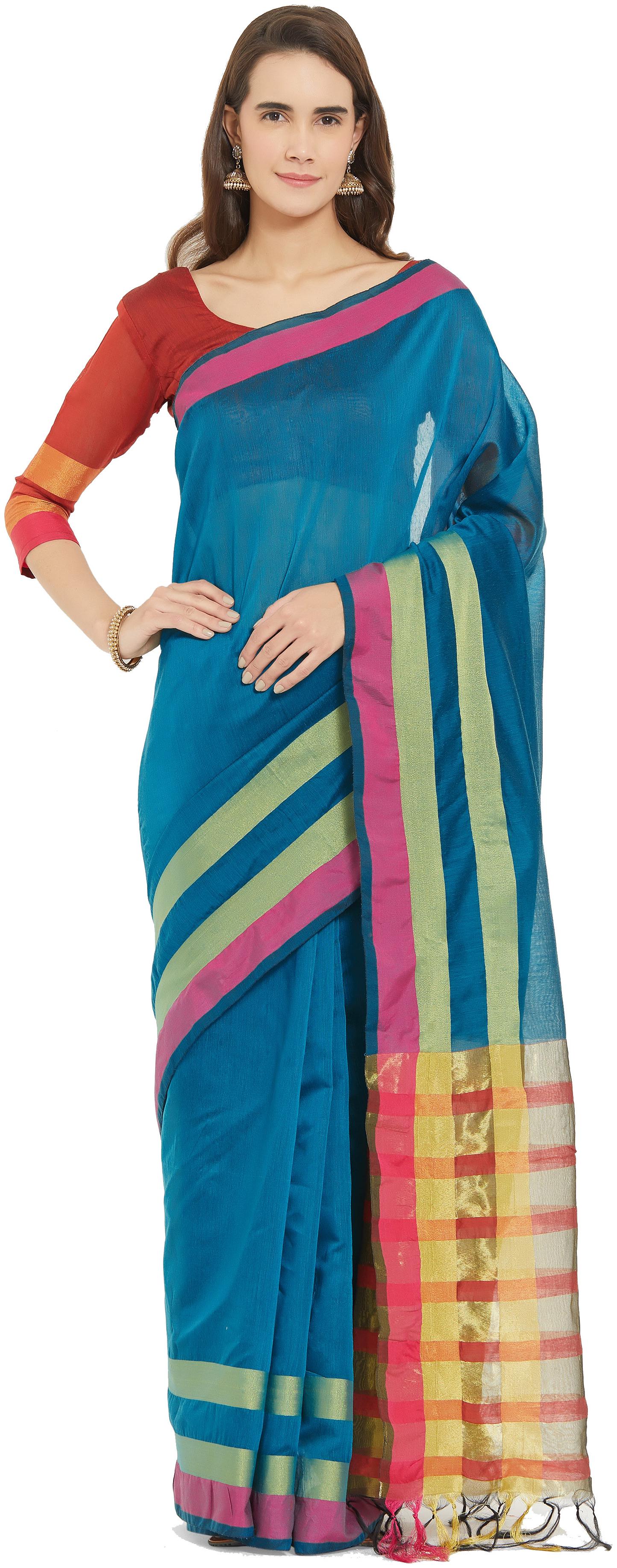

Viva N Diva Teal Color Cotton Silk Saree With Blouse Piece