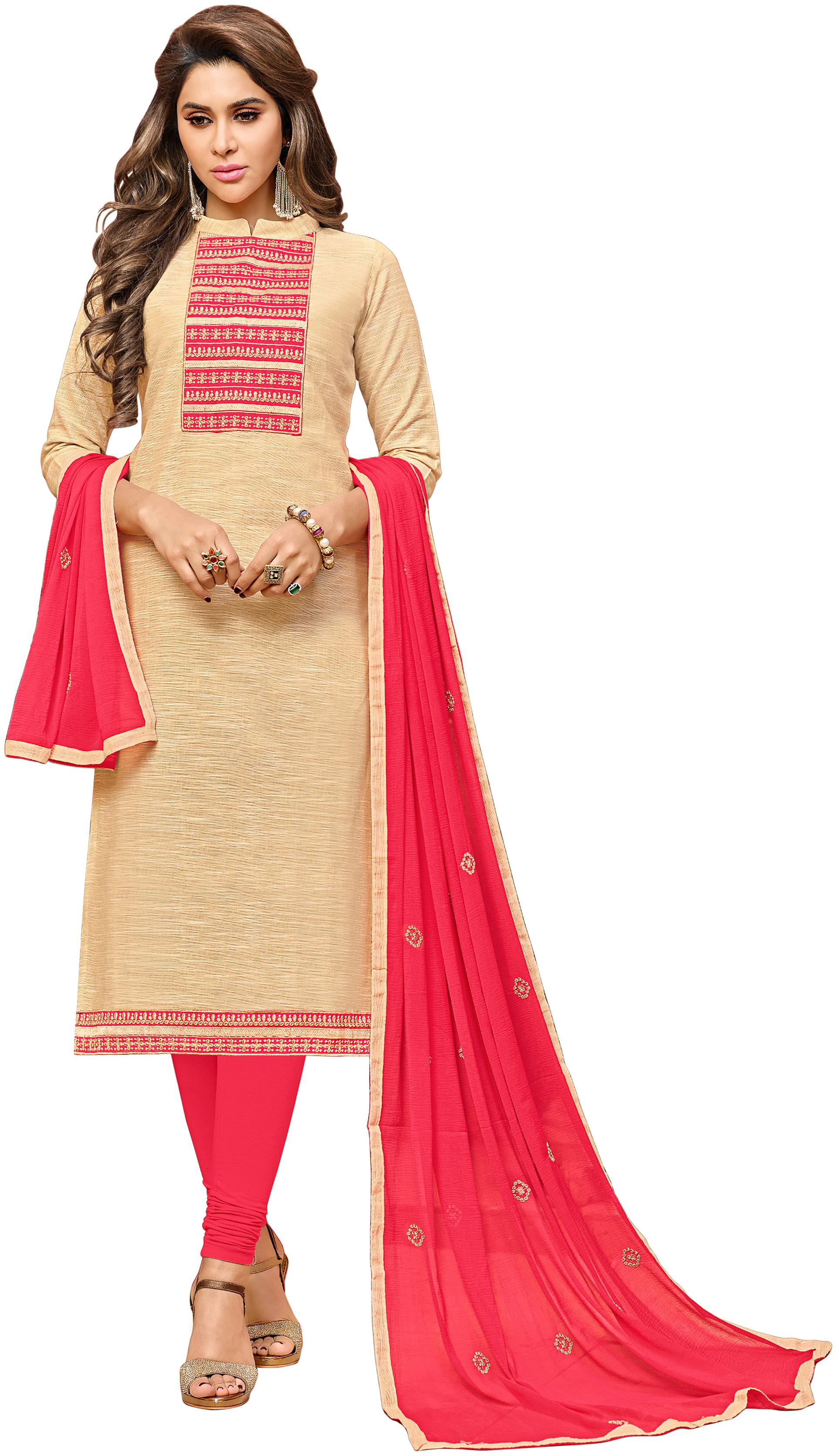 

Viva N Diva Beige Handloom Cotton Embroidered Dress Material