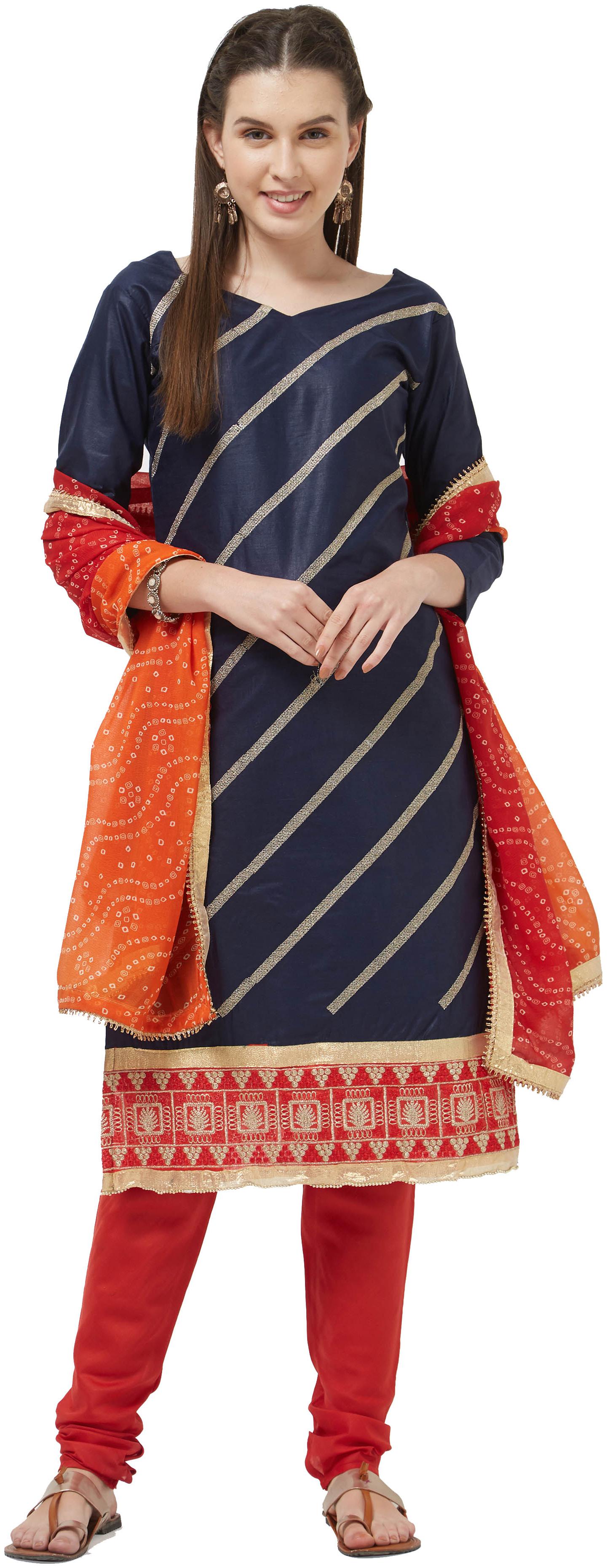 

Viva N Diva Navy Blue Color Cotton Embroidered Top Dress Material
