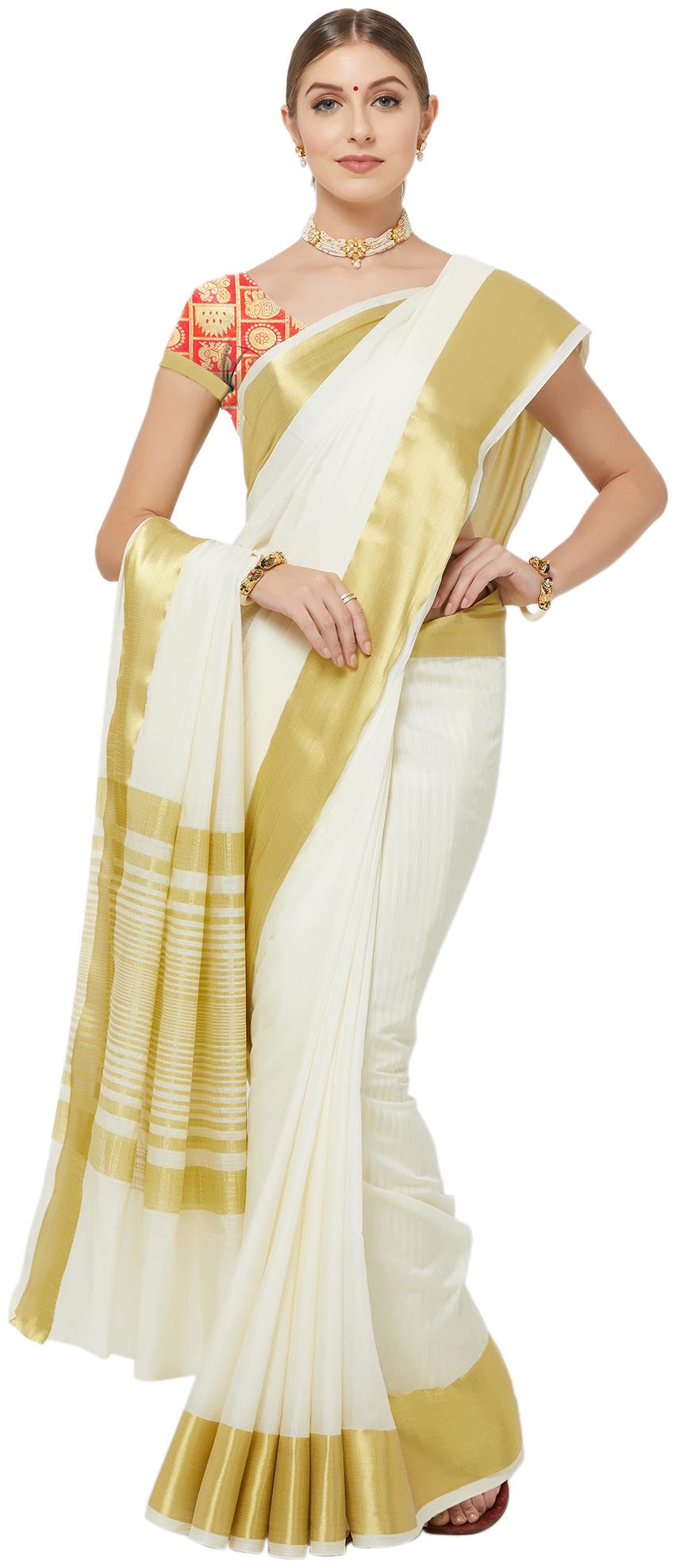 

Viva N Diva Cream Solid Universal Regular Saree With Blouse With blouse