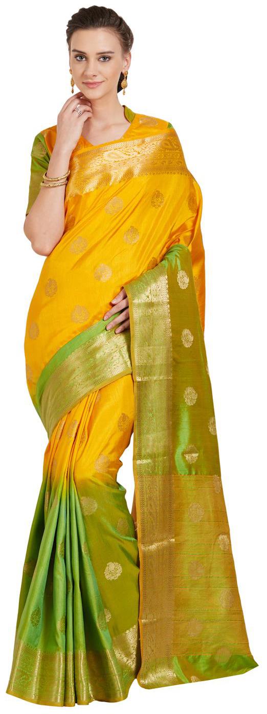 

Viva N Diva Shaded Green Yellow Color Art Silk Kanchipuram Saree With Blouse Piece