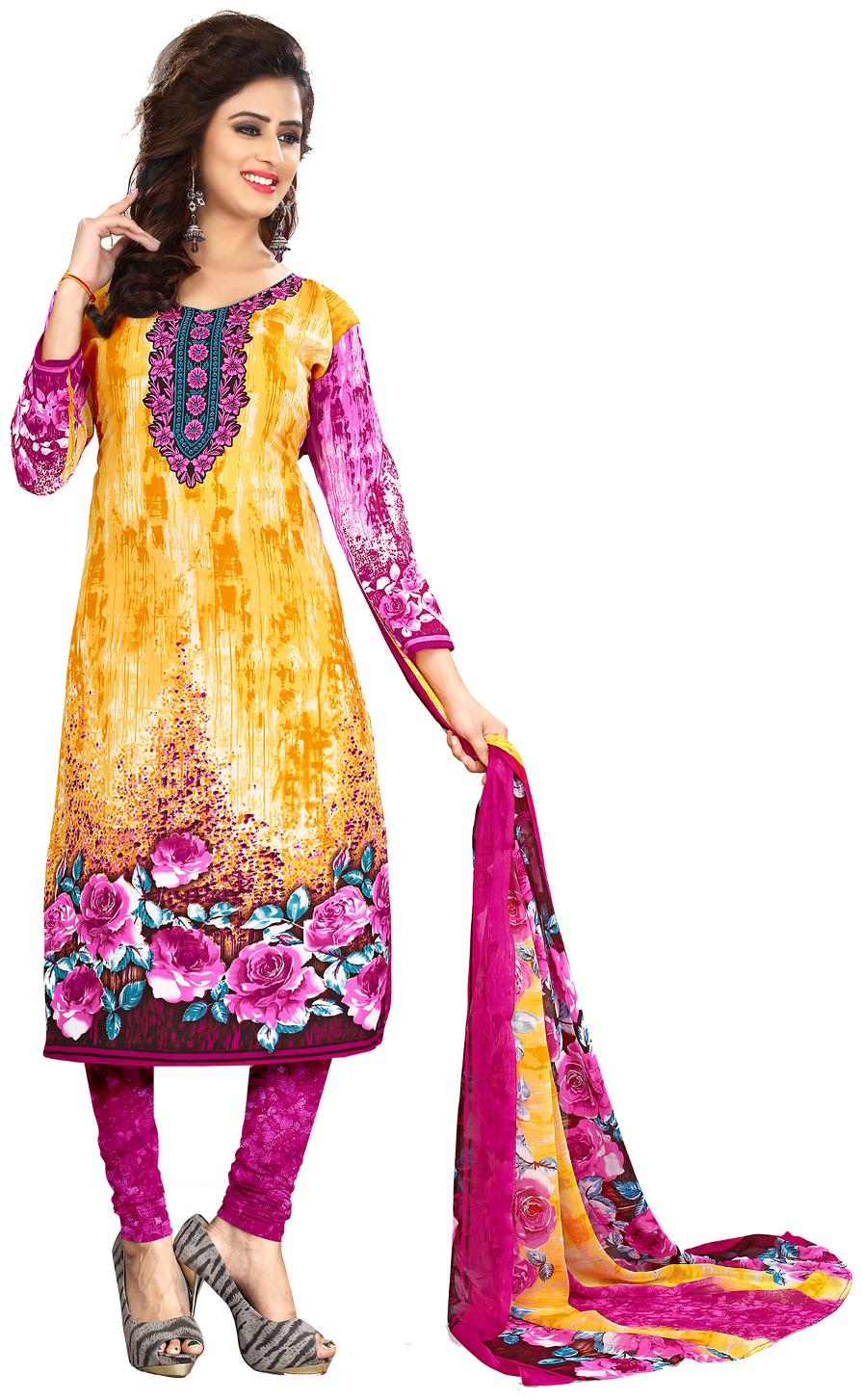 

Viva N Diva Yellow pink Color Leon fabric Dress Material