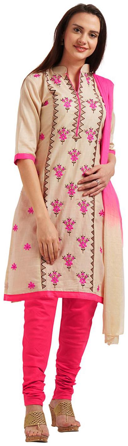

Viva N Diva Cream Color Cotton Emboidery Dress Material With Dupatta
