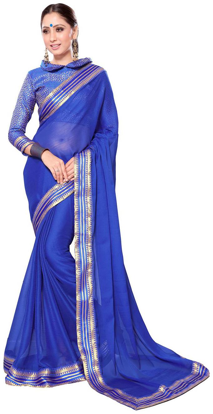 

Viva N Diva Blue Color Chiffon Saree With Blouse Piece