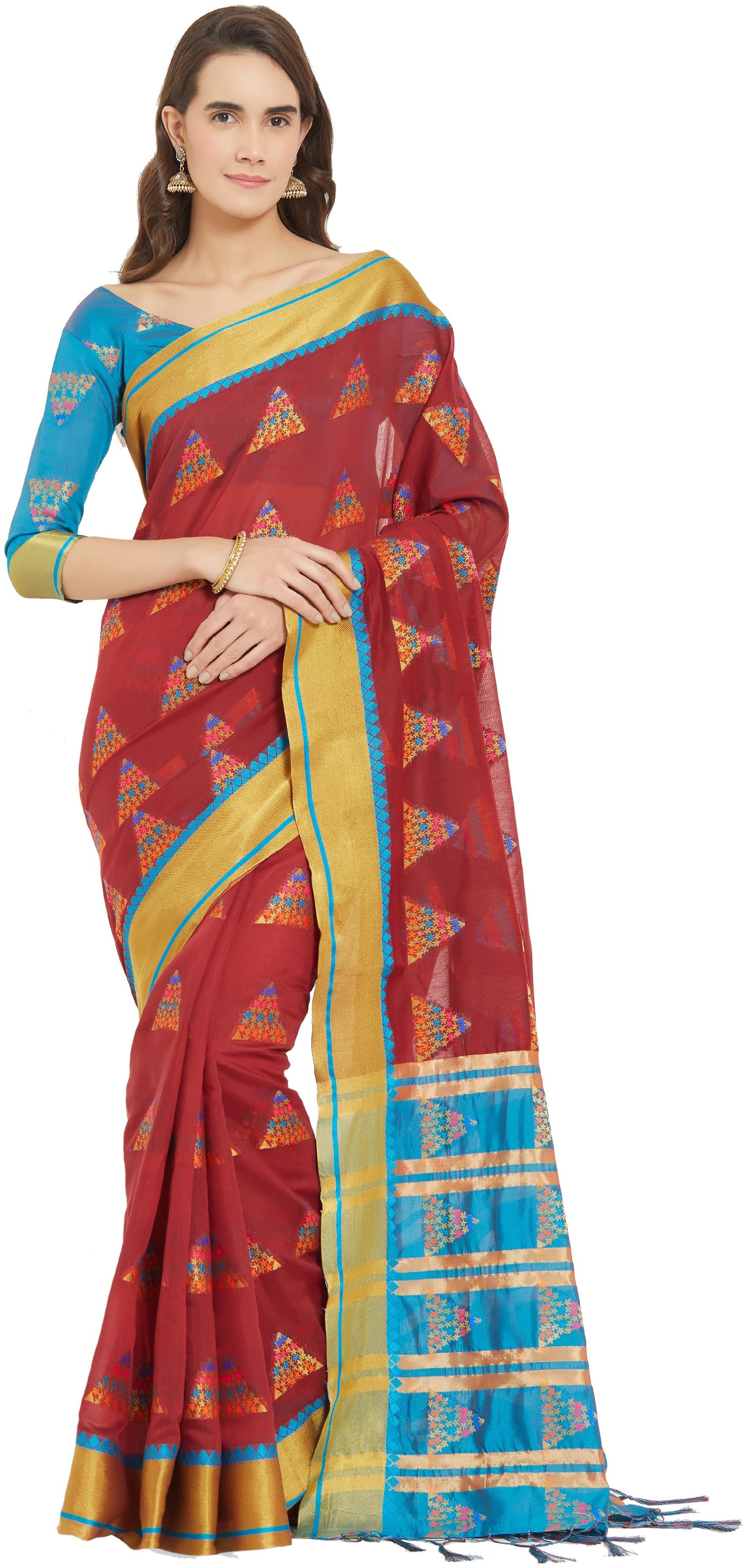 

Viva N Diva Rust Blue Color Art Silk Saree With Unstitched Blouse Piece