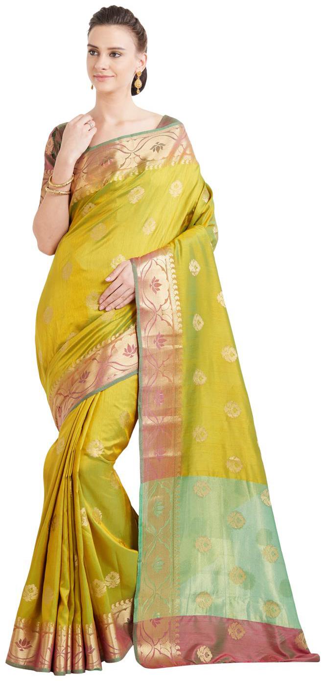 

Viva N Diva Shaded Green Color Art Silk Kanchipuram Saree With Blouse Piece