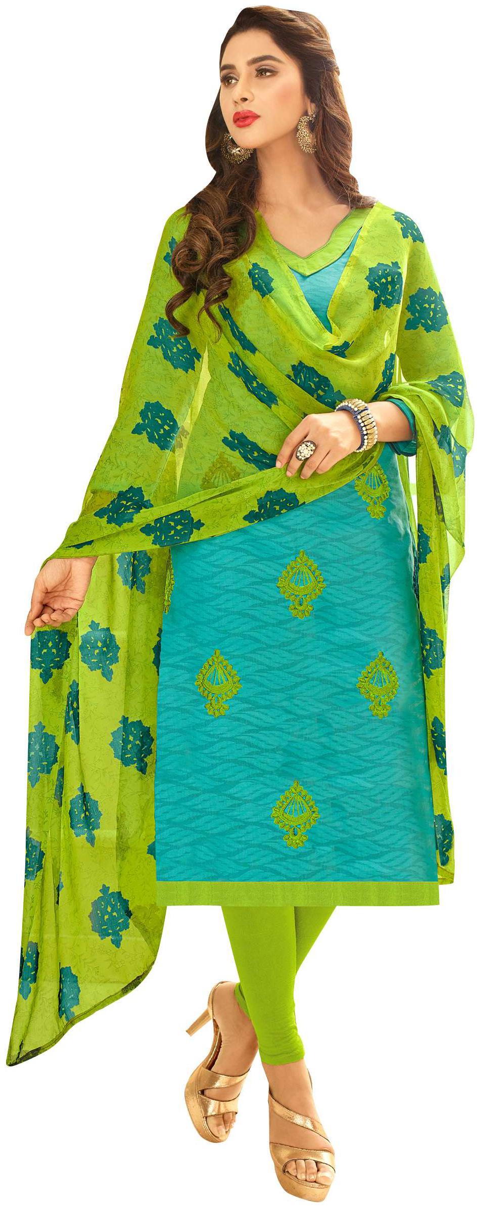 

Viva N Diva Sky Blue Color Cotton Jacquard Embroidered Dress Material