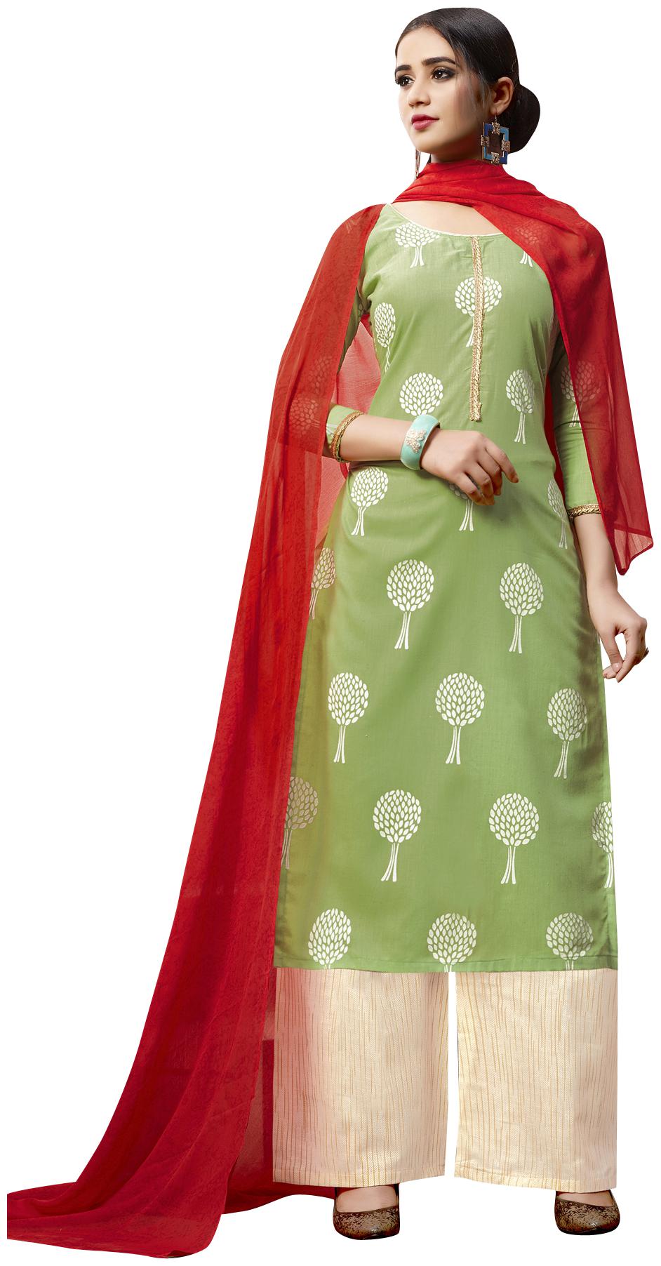 

Viva N Diva Lihght Green Color Khadi Print Dress Material