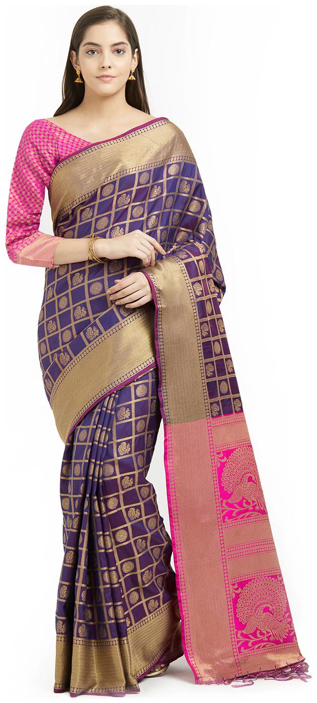 

Viva N Diva Dark Purple Color Patola Silk Saree With Blouse Piece
