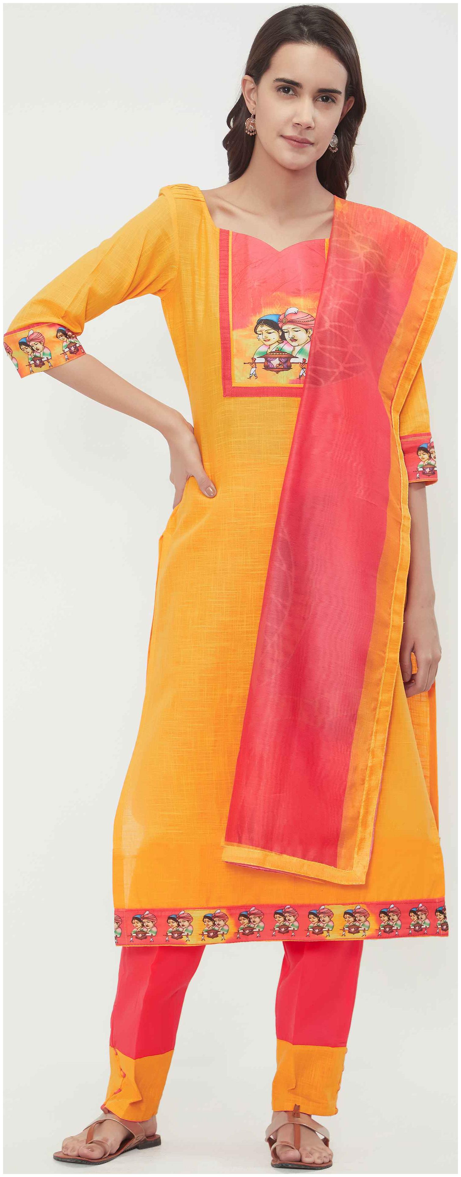 

Viva N Diva Yellow Color Cotton Dress Material